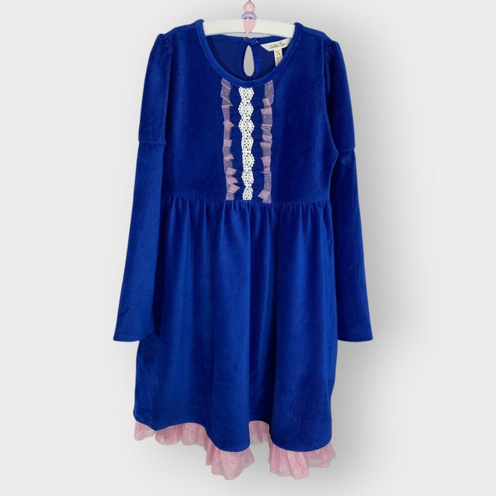 Matilda Jane Girls Heart to Heart Clara Dress | 10 | Blue Velour | Tulle Hem